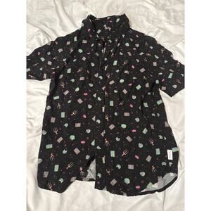 Disney Our Universe Haunted Mansion Button Up Shirt M Black Seance Room